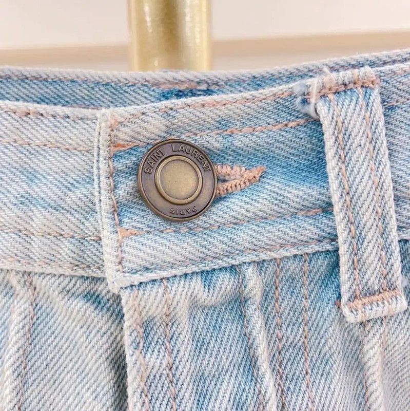 Yves Saint Laurent YSL Summer Blue Cotton Women's Shorts 0089 Size 23" - 4 Thumbnail