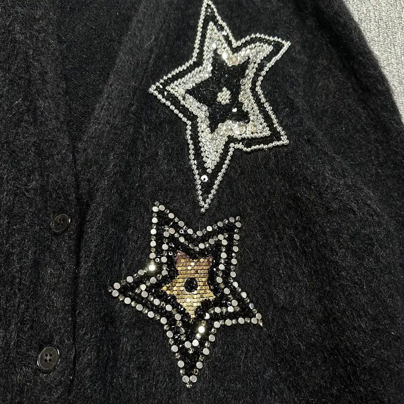Yves Saint Laurent YSL Black Star Embroidered Mid-Length Cardigan 0089 Size XS / US 0-2 / IT 36-38 - 2 Thumbnail