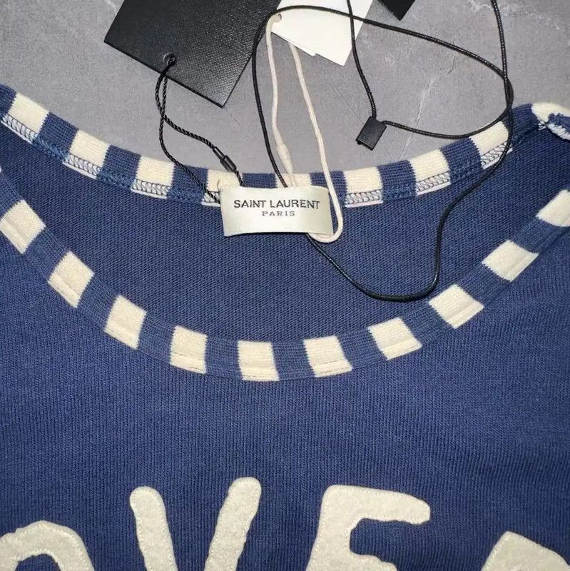 Yves Saint Laurent YSL Summer Deep Blue Cotton Tee 0089 Size L / US 10 / IT 46 - 3 Thumbnail