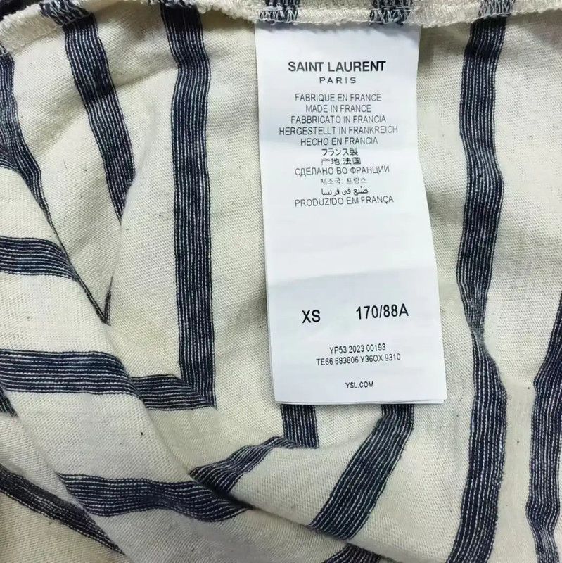 Yves Saint Laurent YSL Striped Cotton T-Shirt in Beige 0089 Size XS / US 0-2 / IT 36-38 - 4 Thumbnail