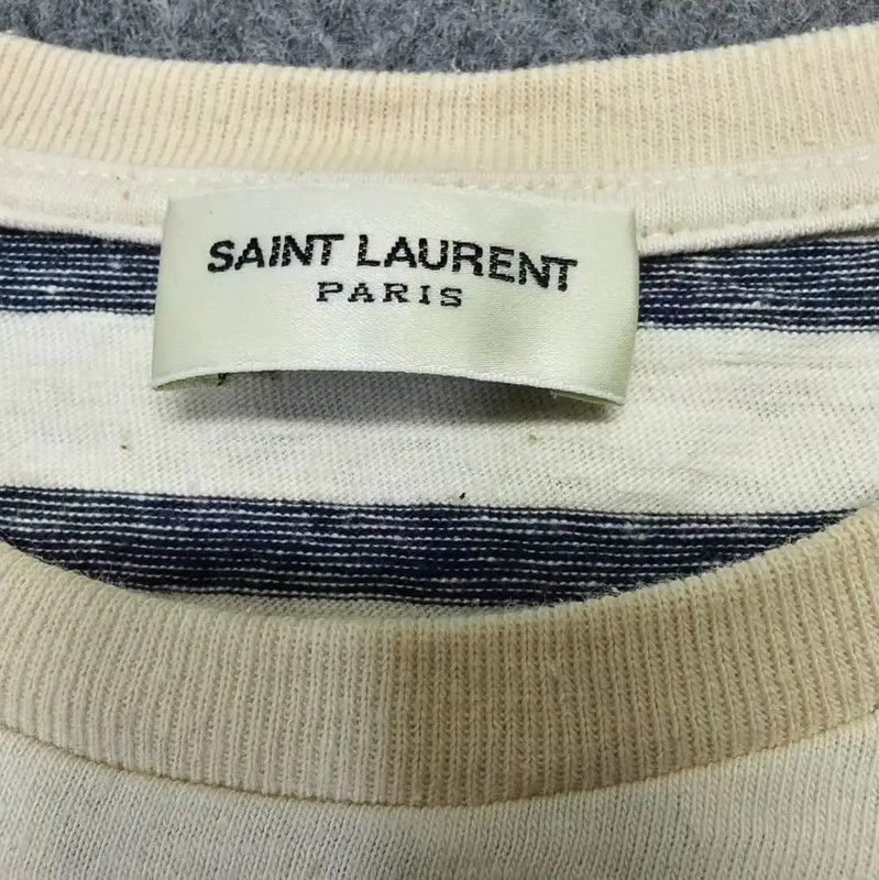 Yves Saint Laurent YSL Striped Cotton T-Shirt in Beige 0089 Size XS / US 0-2 / IT 36-38 - 3 Thumbnail