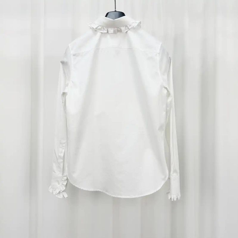 Yves Saint Laurent YSL White Ruffled Long Sleeve Shirt for Women 0089 Size XS / US 0-2 / IT 36-38 - 2 Thumbnail