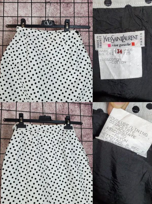 Yves Saint Laurent YSL White Polka Dot Mini Skirt 0089 Size 22" - 2 Thumbnail