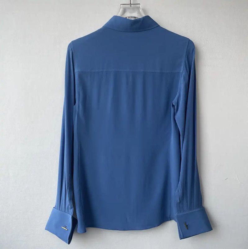 Yves Saint Laurent YSL Blue Long Sleeve Women's Shirt 0089 Size S / US 4 / IT 40 - 2 Thumbnail