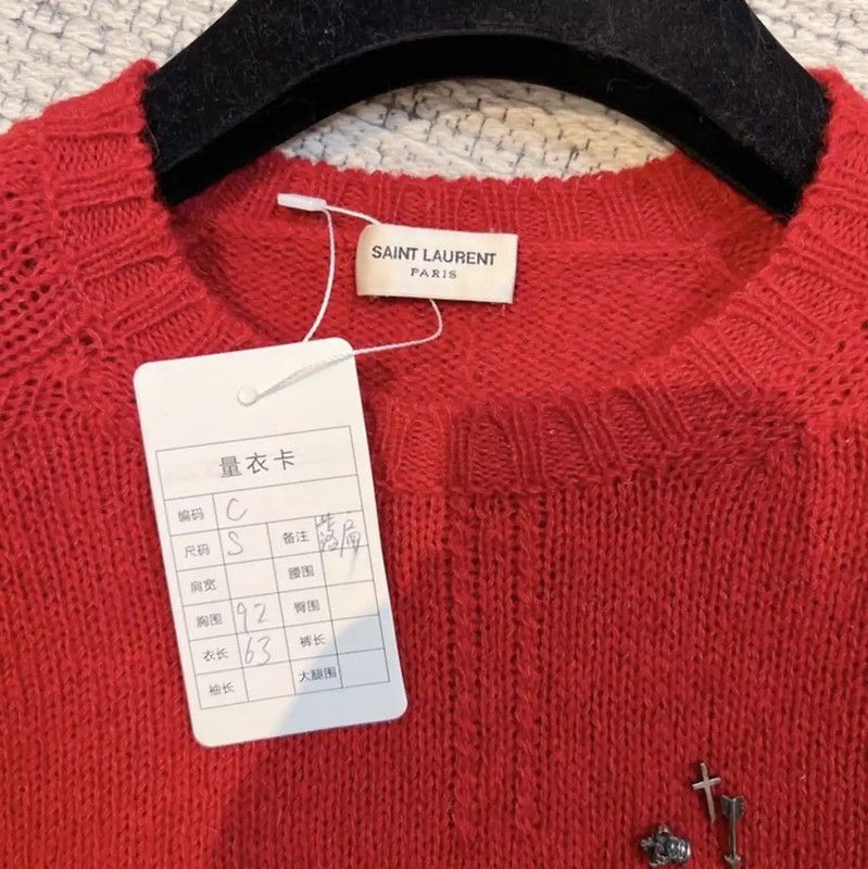 Yves Saint Laurent YSL Red Wool Long Sleeve Knit Sweater 0089 Size S / US 4 / IT 40 - 7 Thumbnail