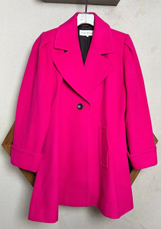 Yves Saint Laurent Yves Saint Laurent Bright Pink Wool Blend Coat 0089 Size ONE SIZE - 7 Thumbnail