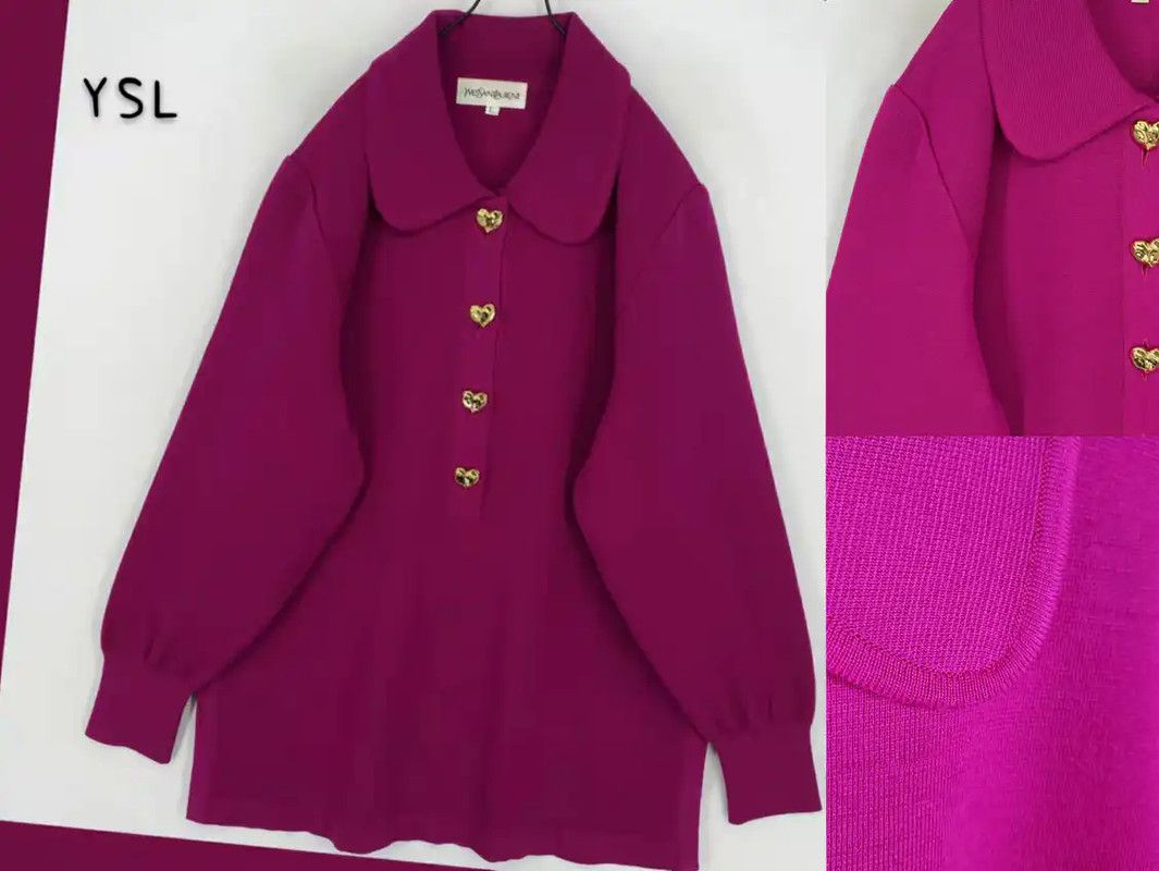 Yves Saint Laurent YSL Pink Wool Long Sleeve Knit Sweater 0089 Size L / US 10 / IT 46 - 2 Thumbnail