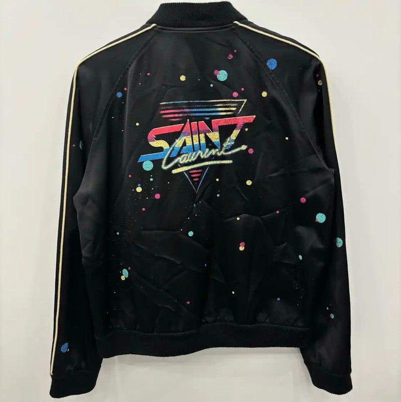 Yves Saint Laurent YSL Black Silk Blend Printed Jacket for Women 0089 Size L / US 10 / IT 46 - 2 Thumbnail