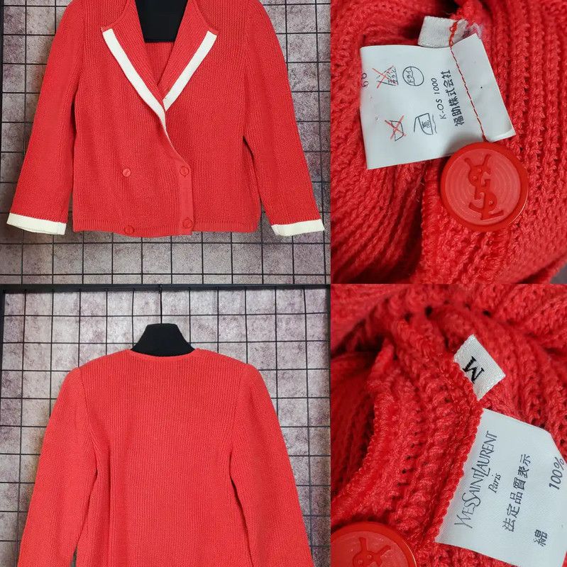 Yves Saint Laurent YSL Spring Autumn Red Cotton Knit Top 0089 Size M / US 6-8 / IT 42-44 - 2 Thumbnail