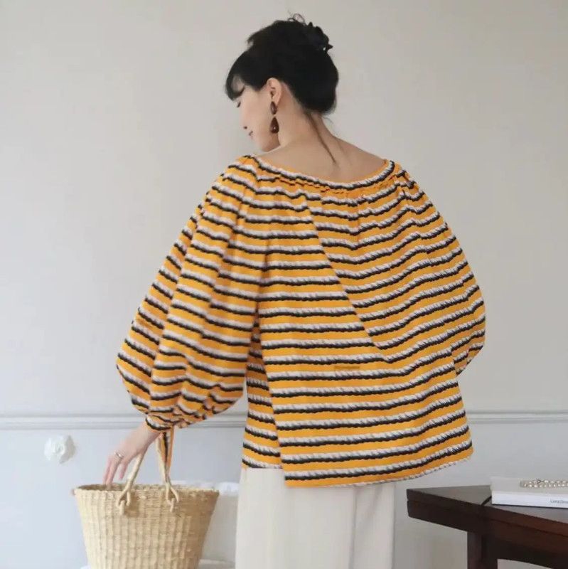 Yves Saint Laurent YSL Striped Cotton Short Sleeve Shirt for Women 0089 Size M / US 6-8 / IT 42-44 - 2 Thumbnail