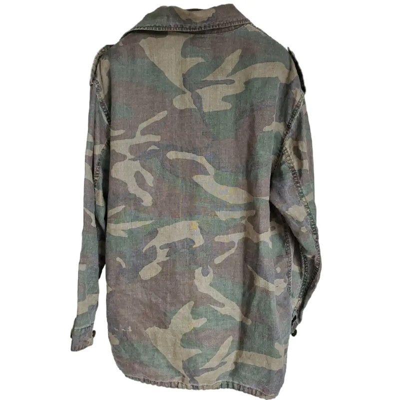 Yves Saint Laurent YSL Army Green Linen Print Long Sleeve Shirt 0089 Size M / US 6-8 / IT 42-44 - 3 Thumbnail