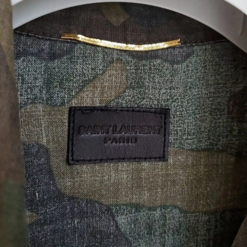 Yves Saint Laurent YSL Army Green Linen Print Long Sleeve Shirt 0089 Size M / US 6-8 / IT 42-44 - 5 Thumbnail