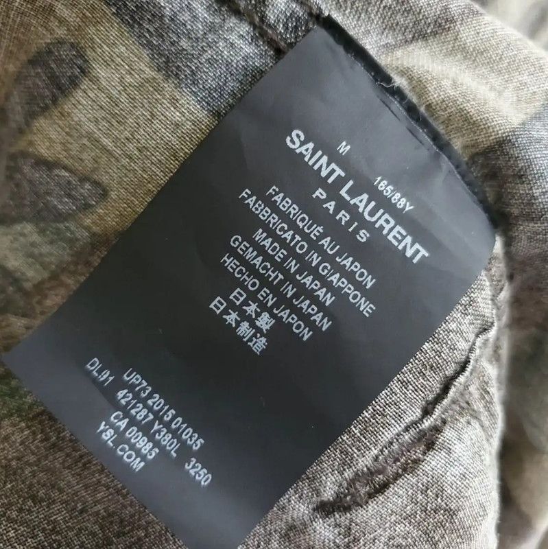Yves Saint Laurent YSL Army Green Linen Print Long Sleeve Shirt 0089 Size M / US 6-8 / IT 42-44 - 6 Thumbnail