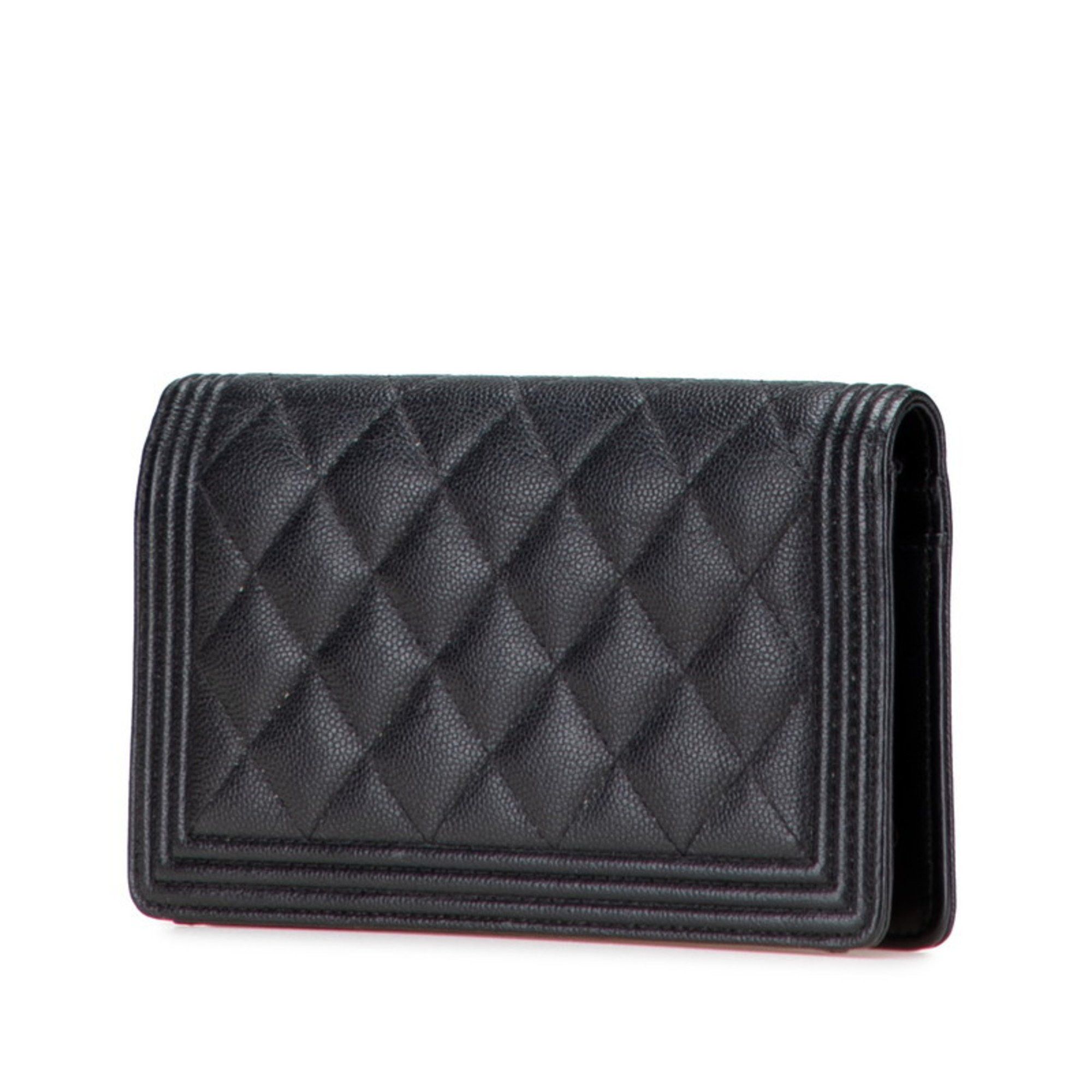 Chanel CHANEL Boy Chanel Long Wallet in Black with Antique Gold Hardware and Caviar Leather, Women's Size ONE SIZE - 2 Thumbnail