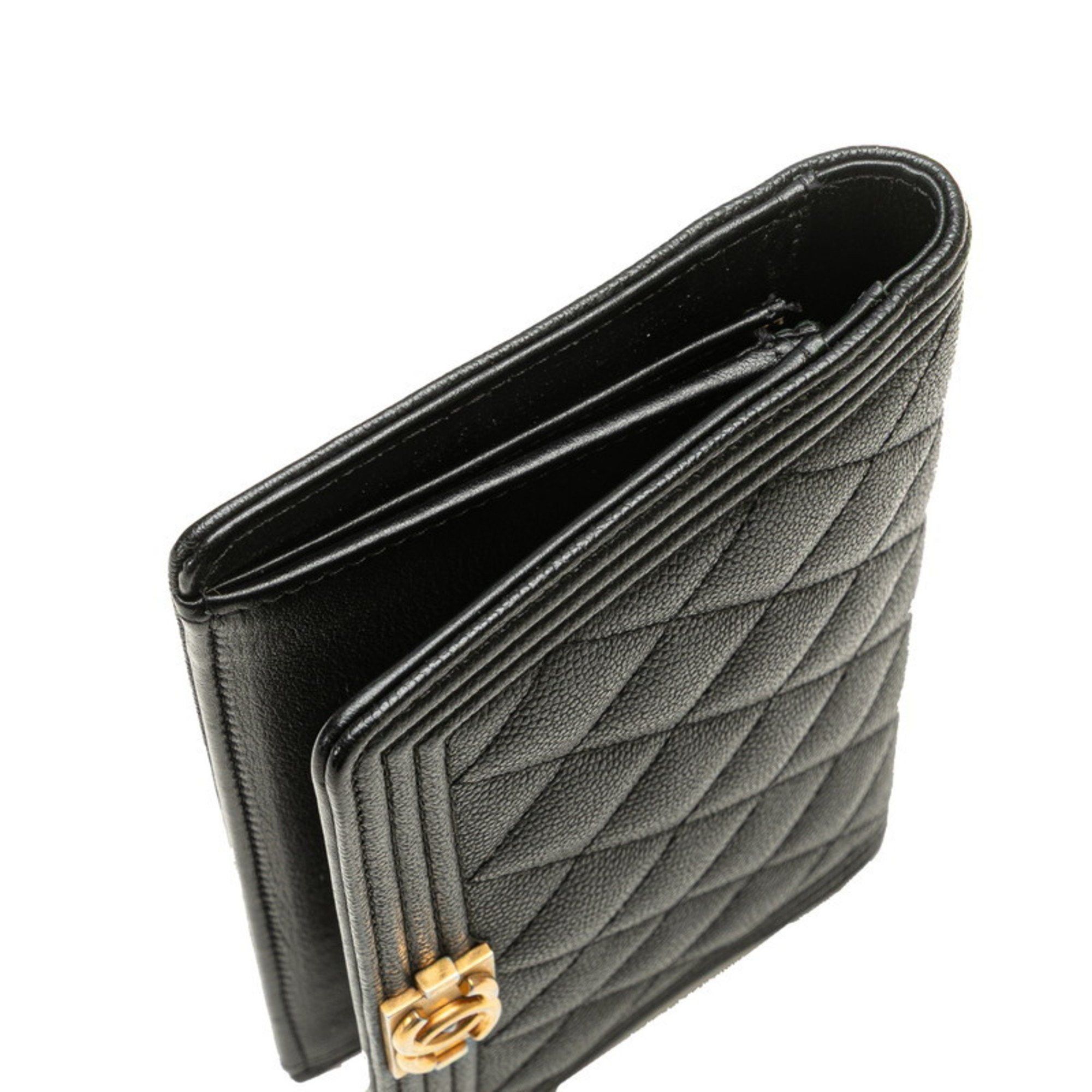 Chanel CHANEL Boy Chanel Long Wallet in Black with Antique Gold Hardware and Caviar Leather, Women's Size ONE SIZE - 4 Thumbnail