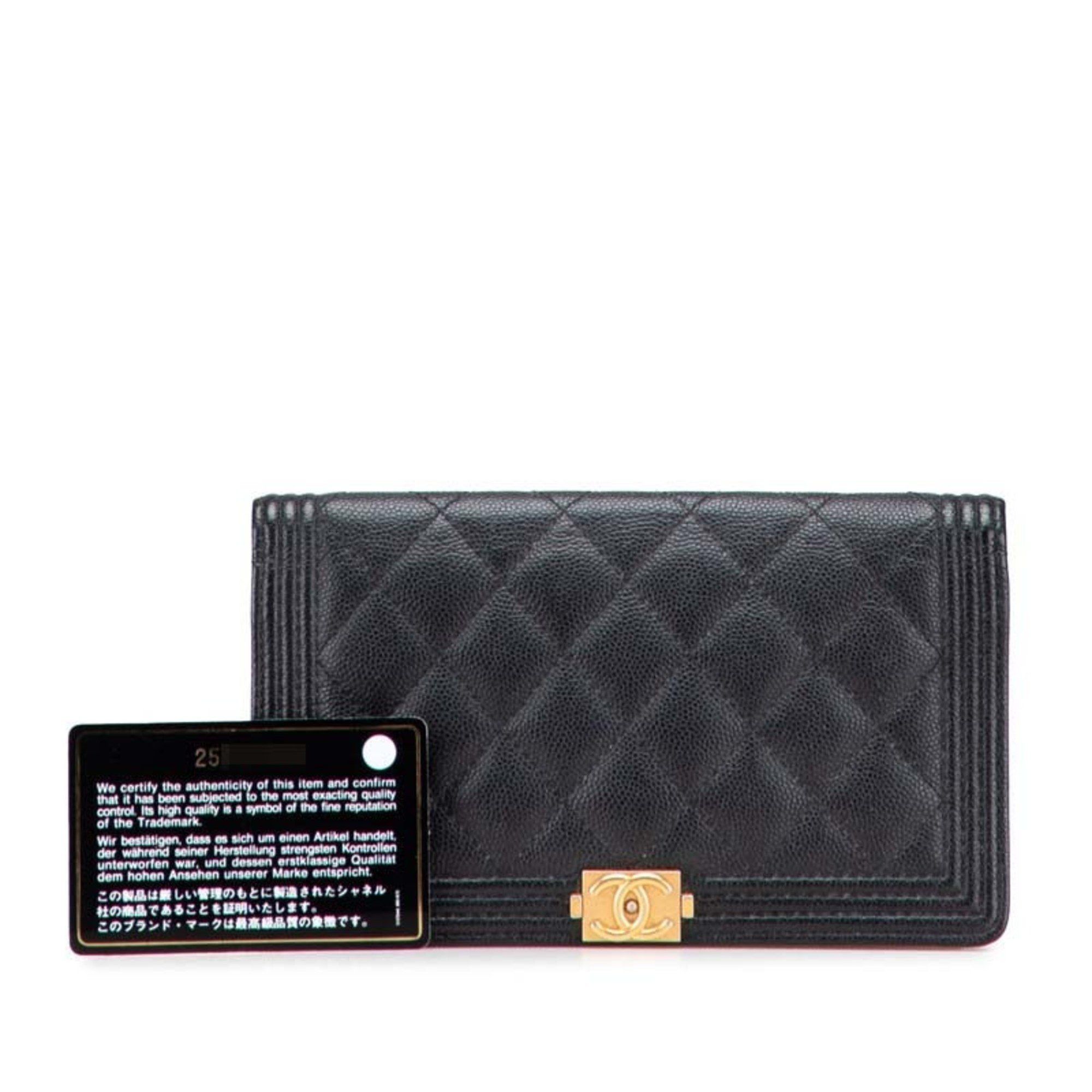 Chanel CHANEL Boy Chanel Long Wallet in Black with Antique Gold Hardware and Caviar Leather, Women's Size ONE SIZE - 12 Thumbnail
