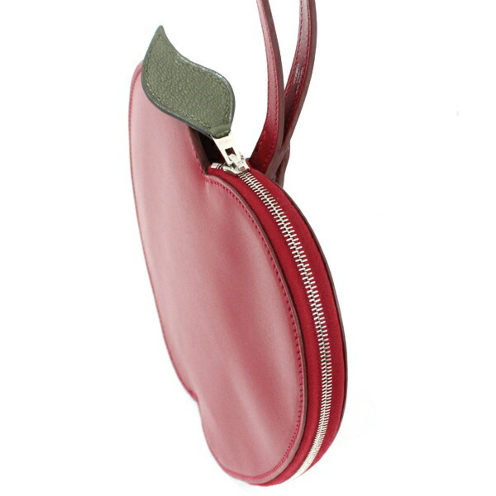 Hermes Hermès Pochette Pomme Apple Pouch with Handle, Rouge vif Tadelakt x Chevre Motif Bag, HERMES Women's T5892 Size ONE SIZE - 5 Thumbnail