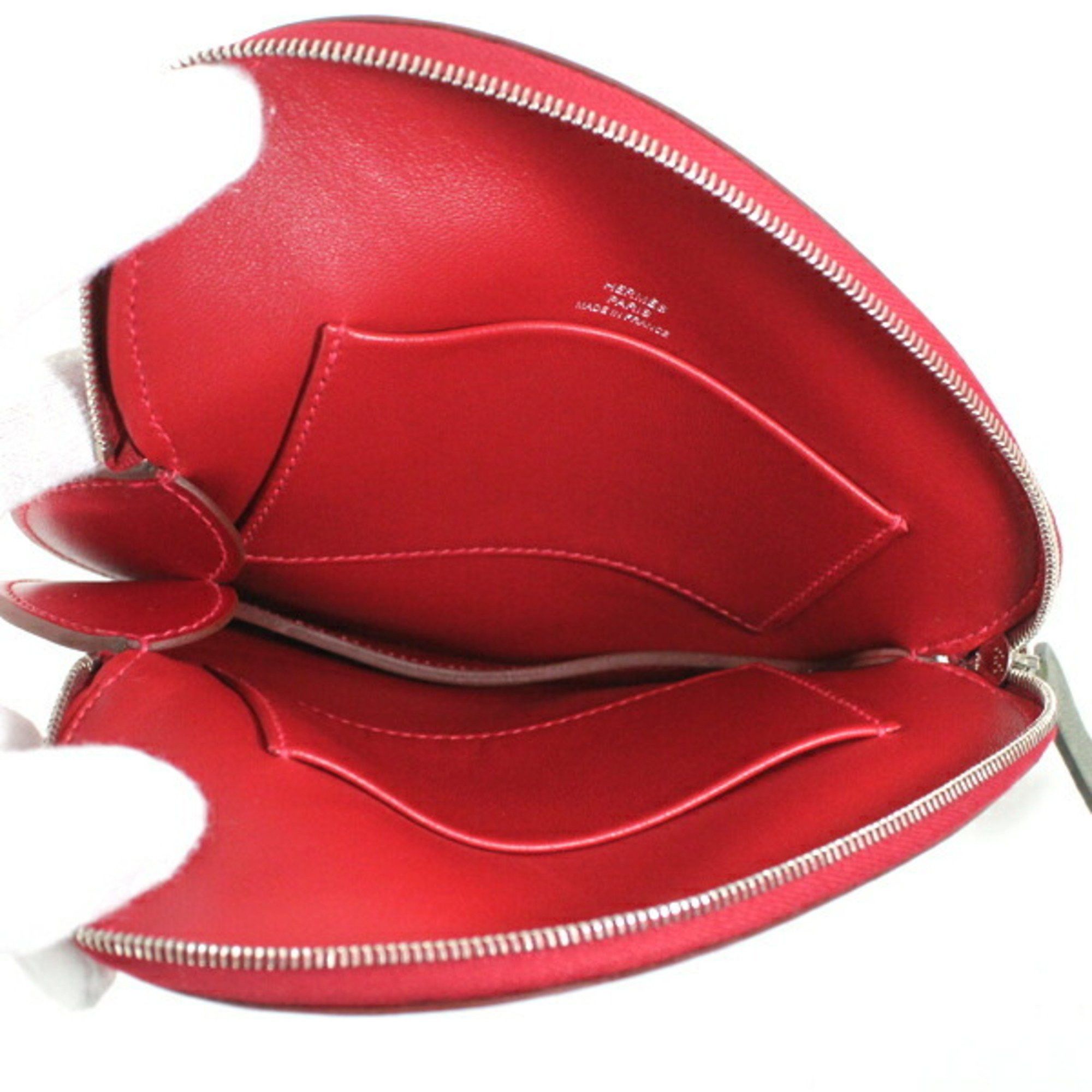 Hermes Hermès Pochette Pomme Apple Pouch with Handle, Rouge vif Tadelakt x Chevre Motif Bag, HERMES Women's T5892 Size ONE SIZE - 6 Thumbnail