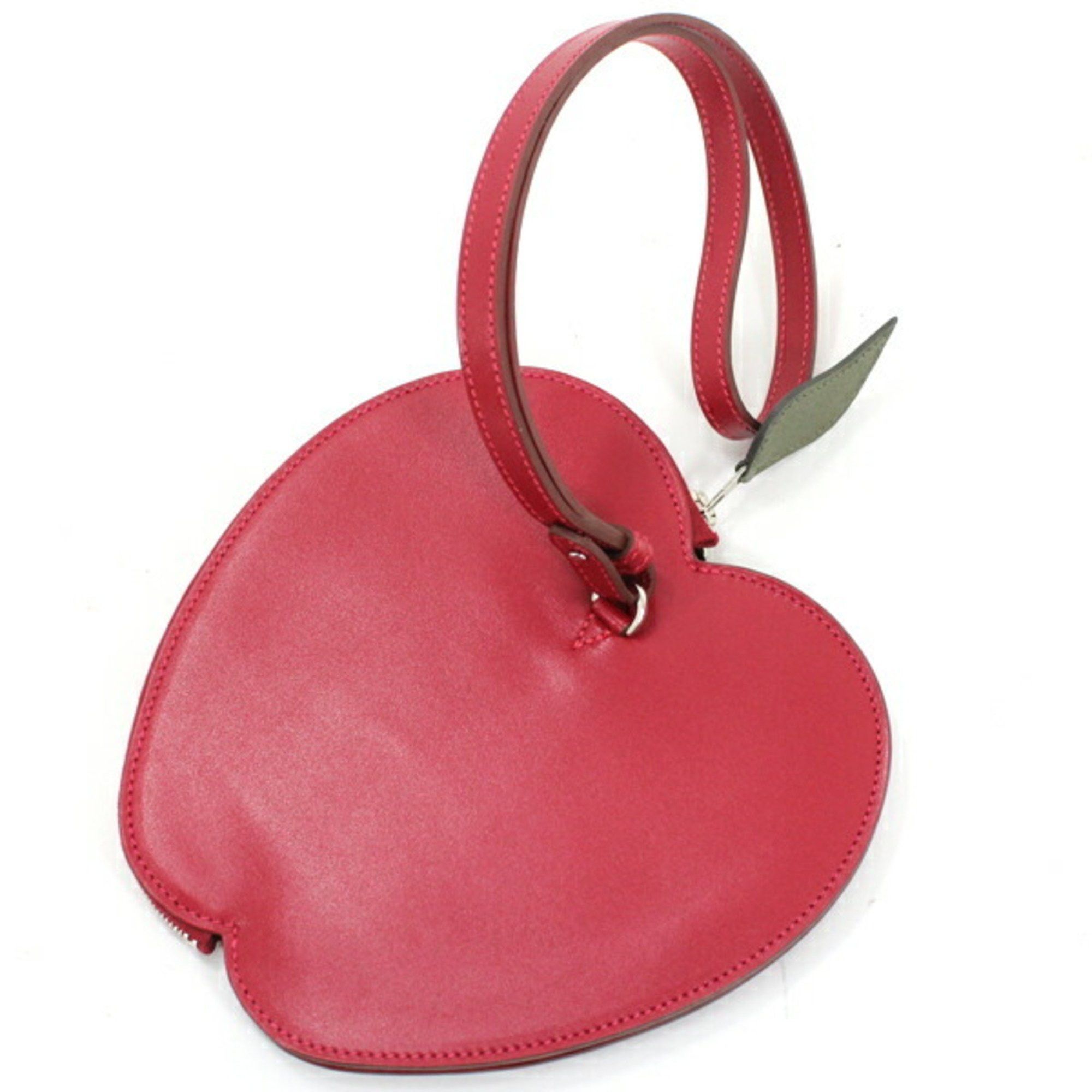 Hermes Hermès Pochette Pomme Apple Pouch with Handle, Rouge vif Tadelakt x Chevre Motif Bag, HERMES Women's T5892 Size ONE SIZE - 2 Thumbnail