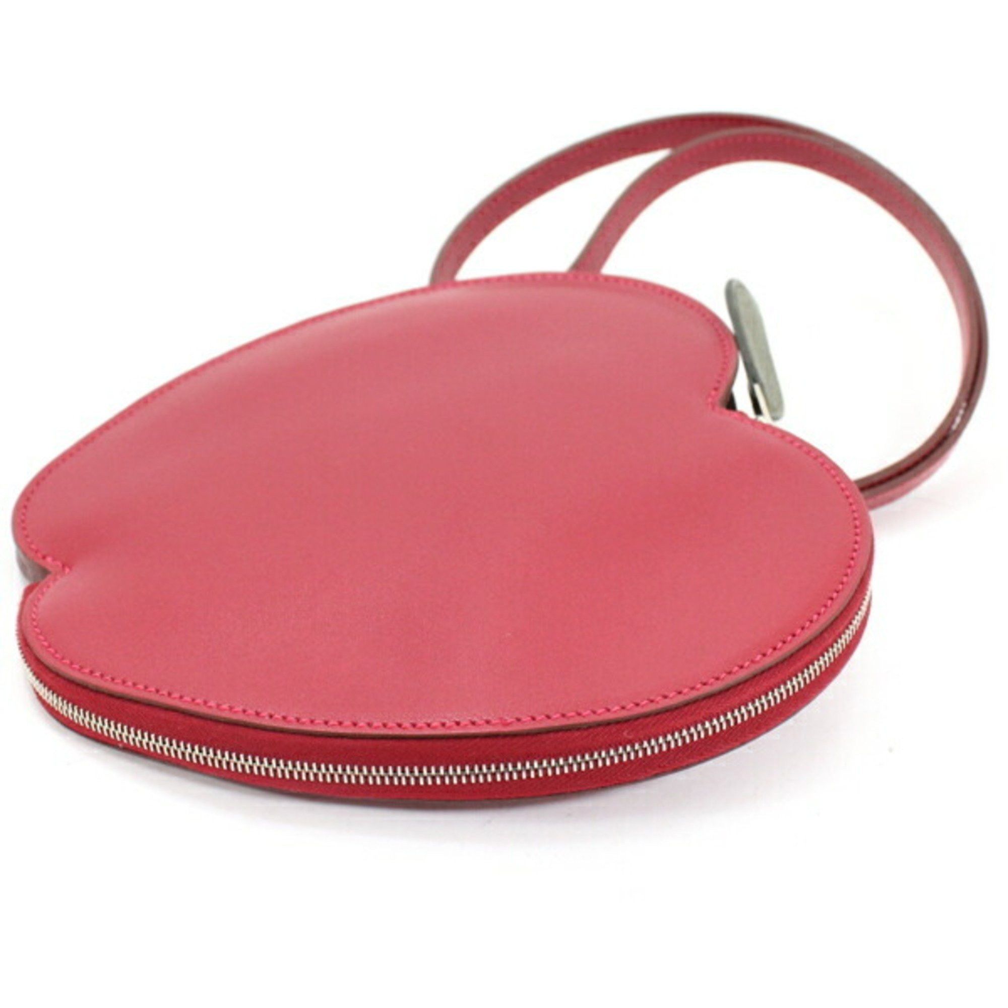 Hermes Hermès Pochette Pomme Apple Pouch with Handle, Rouge vif Tadelakt x Chevre Motif Bag, HERMES Women's T5892 Size ONE SIZE - 3 Thumbnail