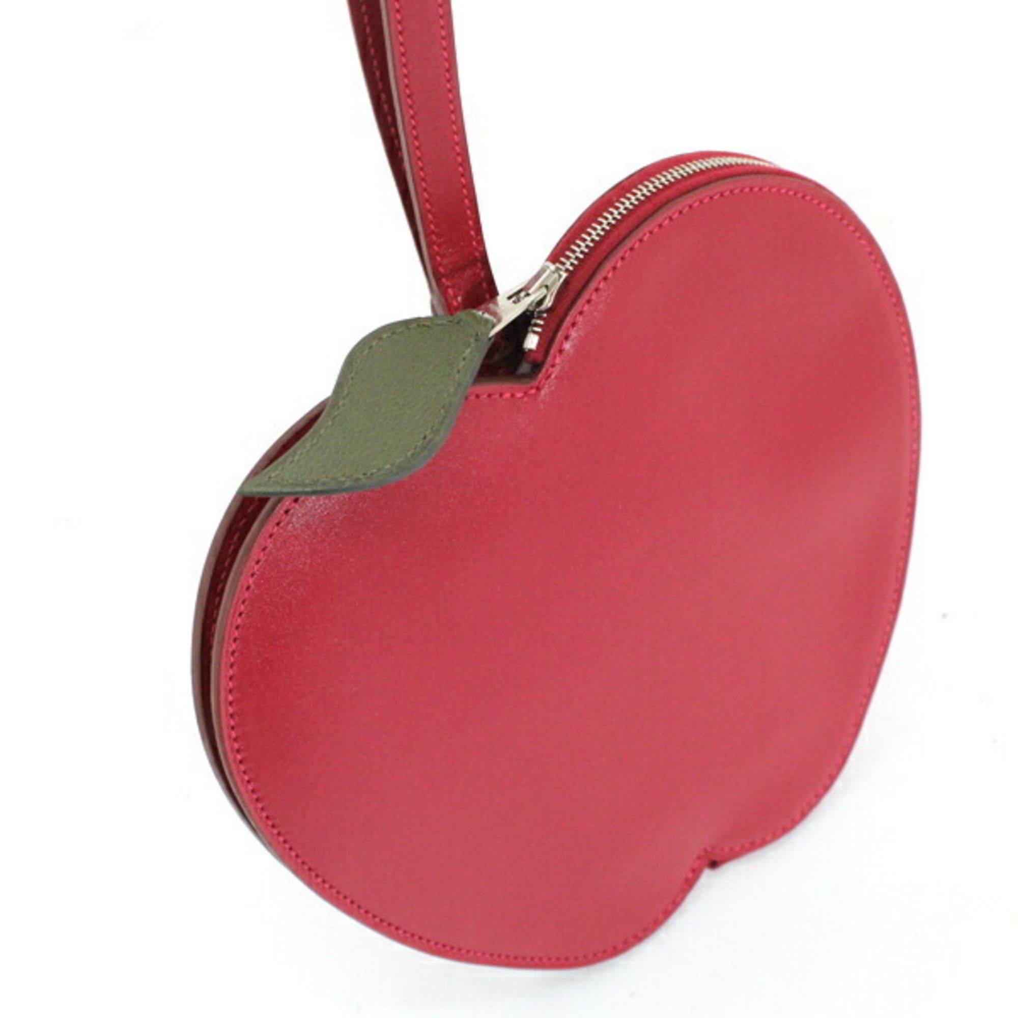Hermes Hermès Pochette Pomme Apple Pouch with Handle, Rouge vif Tadelakt x Chevre Motif Bag, HERMES Women's T5892 Size ONE SIZE - 4 Thumbnail