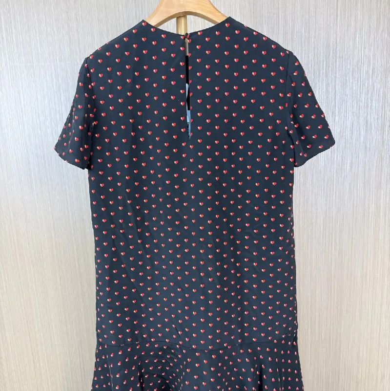 Yves Saint Laurent YSL Black Silk Women's Dress with Heart Print 0089 Size L / US 10 / IT 46 - 2 Thumbnail