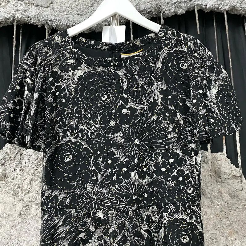 Yves Saint Laurent YSL Black Floral Print Women's Dress 0089 Size ONE SIZE - 3 Thumbnail
