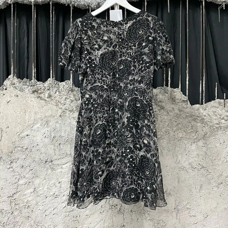 Yves Saint Laurent YSL Black Floral Print Women's Dress 0089 Size ONE SIZE - 2 Thumbnail