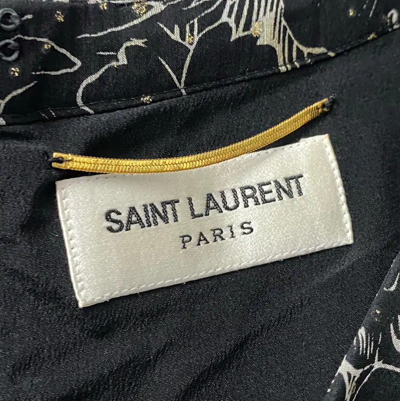 Yves Saint Laurent YSL Black Floral Print Women's Dress 0089 Size ONE SIZE - 5 Thumbnail