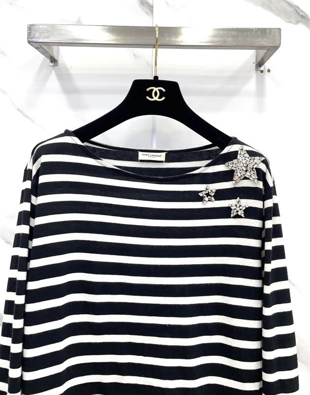 Yves Saint Laurent YSL Striped Long Sleeve T-Shirt for Women 0089 Size M / US 6-8 / IT 42-44 - 3 Thumbnail