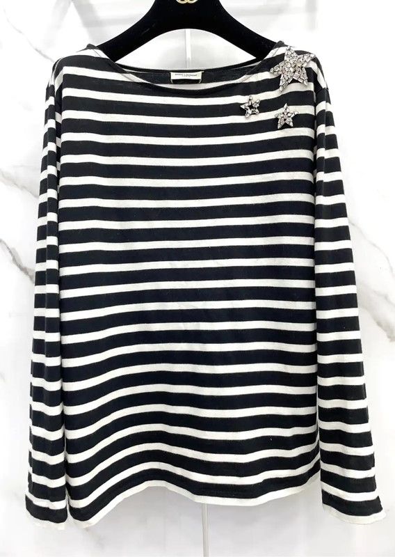 Yves Saint Laurent YSL Striped Long Sleeve T-Shirt for Women 0089 Size M / US 6-8 / IT 42-44 - 4 Thumbnail