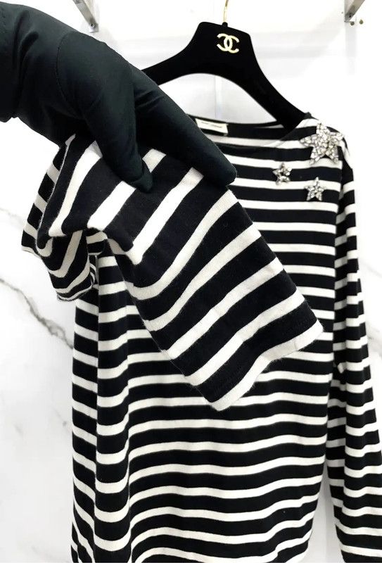 Yves Saint Laurent YSL Striped Long Sleeve T-Shirt for Women 0089 Size M / US 6-8 / IT 42-44 - 7 Thumbnail