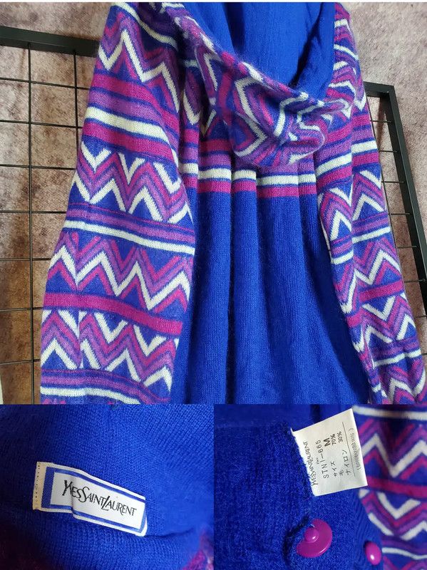 Yves Saint Laurent YSL Blue Wool Blend Patterned Cardigan for Women 0089 Size M / US 6-8 / IT 42-44 - 8 Thumbnail