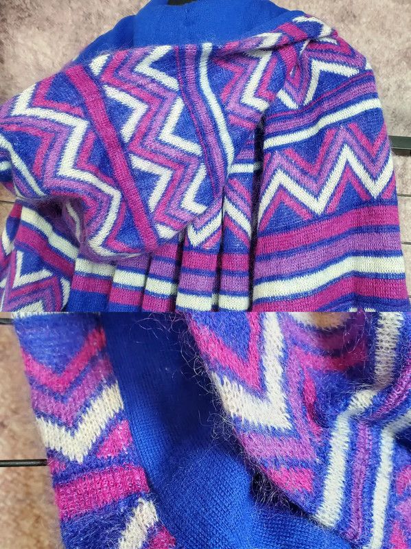Yves Saint Laurent YSL Blue Wool Blend Patterned Cardigan for Women 0089 Size M / US 6-8 / IT 42-44 - 10 Thumbnail