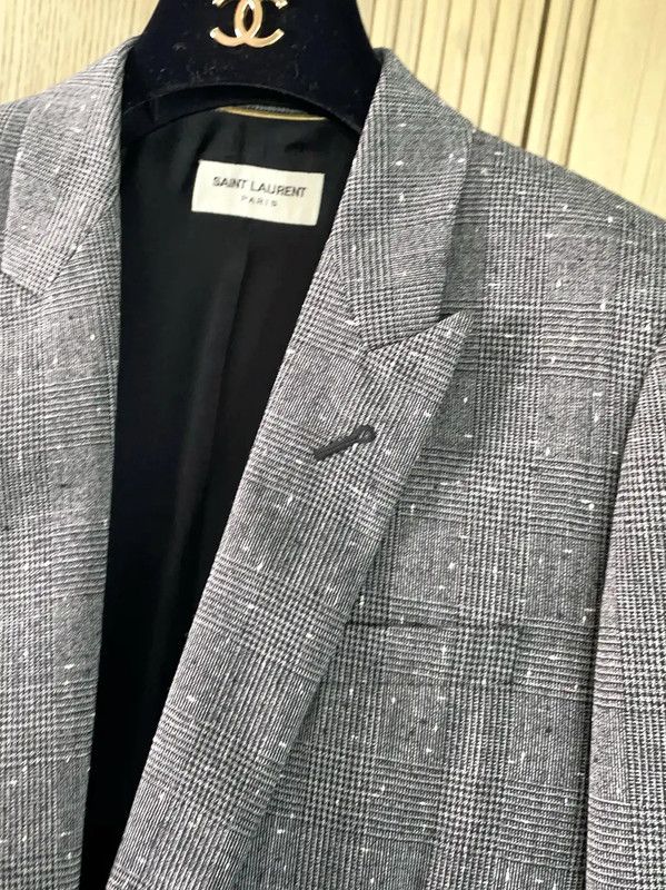Yves Saint Laurent YSL Women's Black Gray Wool Jacket 0089 Size S / US 4 / IT 40 - 5 Thumbnail