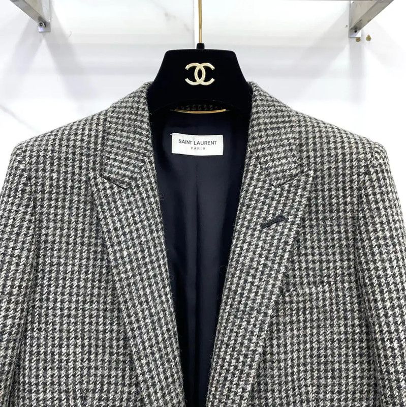 Yves Saint Laurent YSL Black Wool Checkered Women's Jacket 0089 Size S / US 4 / IT 40 - 3 Thumbnail