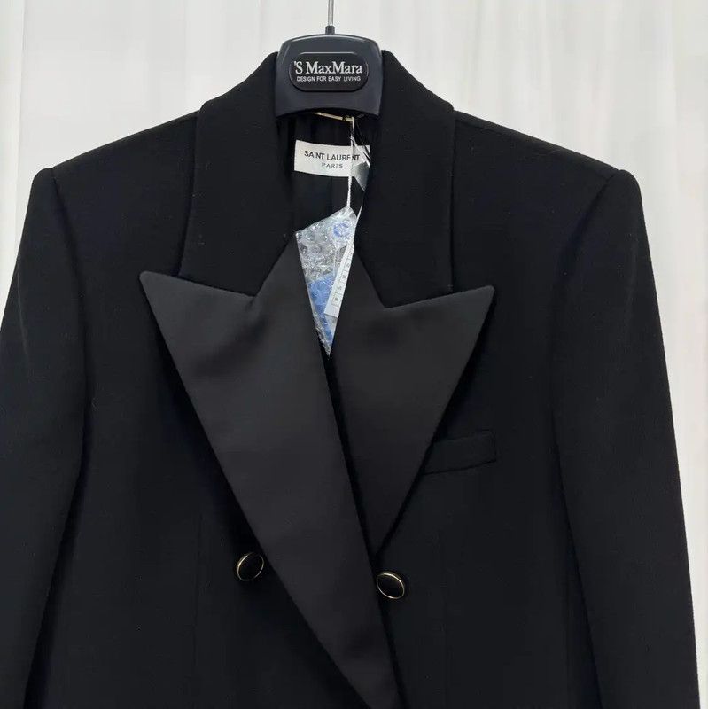 Yves Saint Laurent YSL Black Wool Blend Logo Women's Jacket 0089 Size L / US 10 / IT 46 - 2 Thumbnail