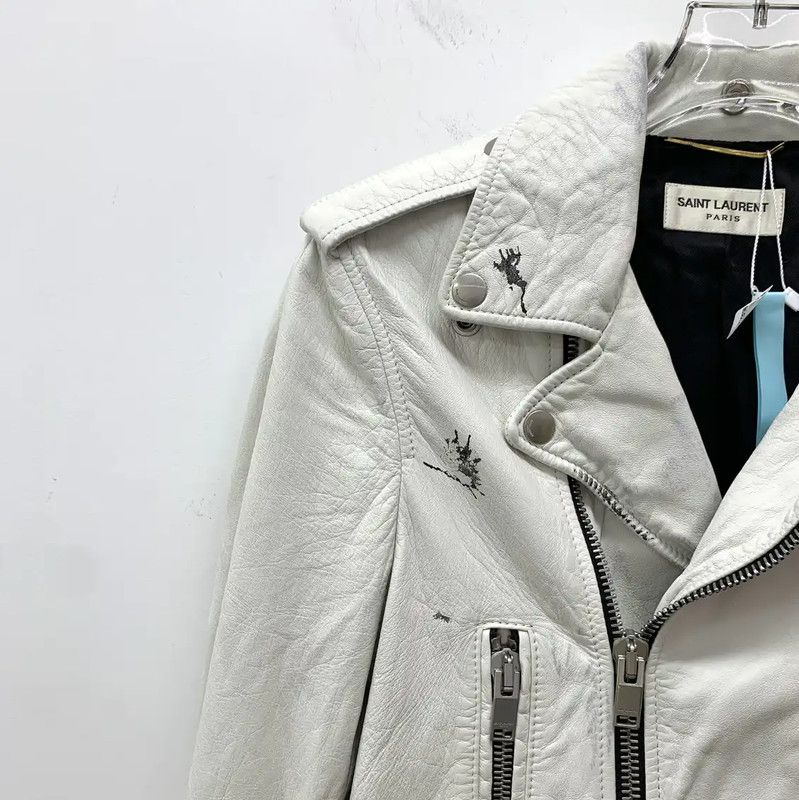 Yves Saint Laurent Saint Laurent White Leather Jacket for Women 0089 Size XS / US 0-2 / IT 36-38 - 3 Thumbnail