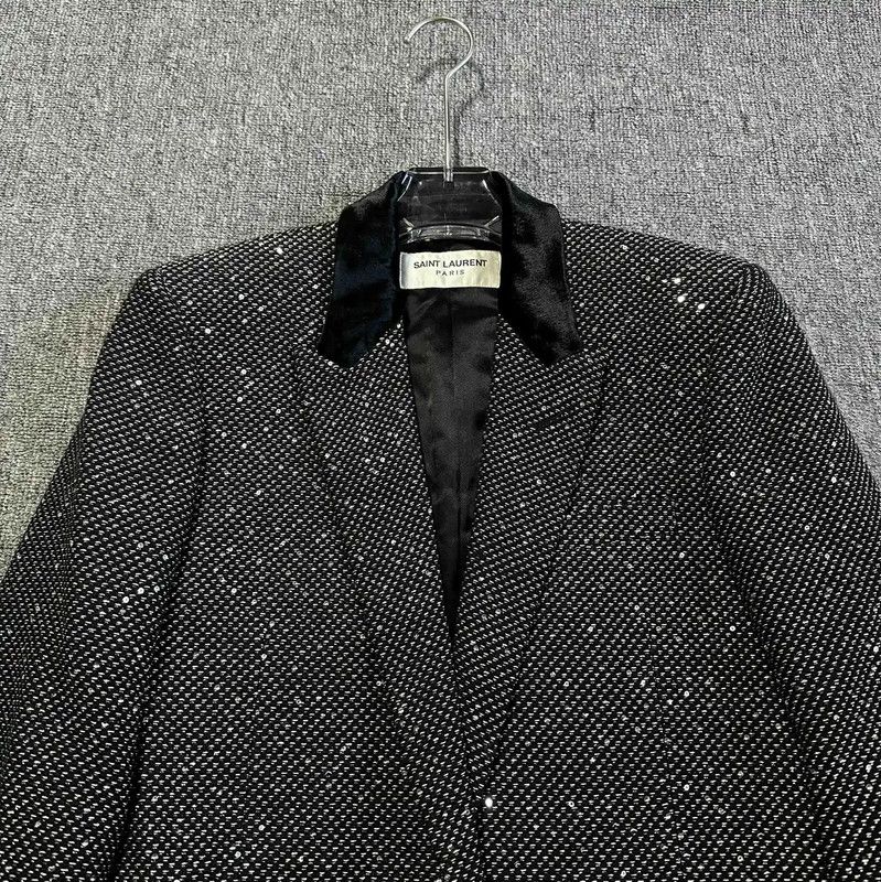 Yves Saint Laurent YSL Black Embroidered Mid-Length Coat for Women 0089 Size M / US 6-8 / IT 42-44 - 3 Thumbnail