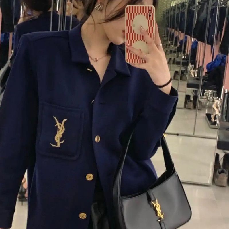 Yves Saint Laurent YSL Wool Jacket in Navy for Women 0089 Size M / US 6-8 / IT 42-44 - 5 Thumbnail