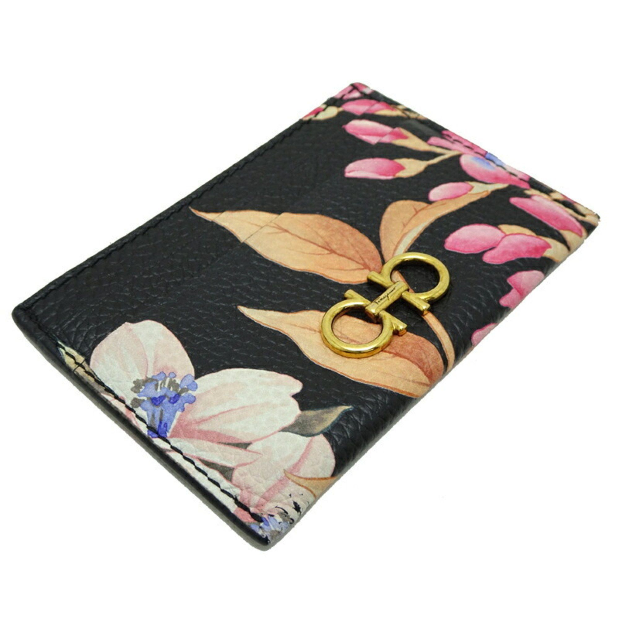 Salvatore Ferragamo Salvatore Ferragamo W Gancini Women's and Men's Leather Card Case in Black Size ONE SIZE - 3 Thumbnail