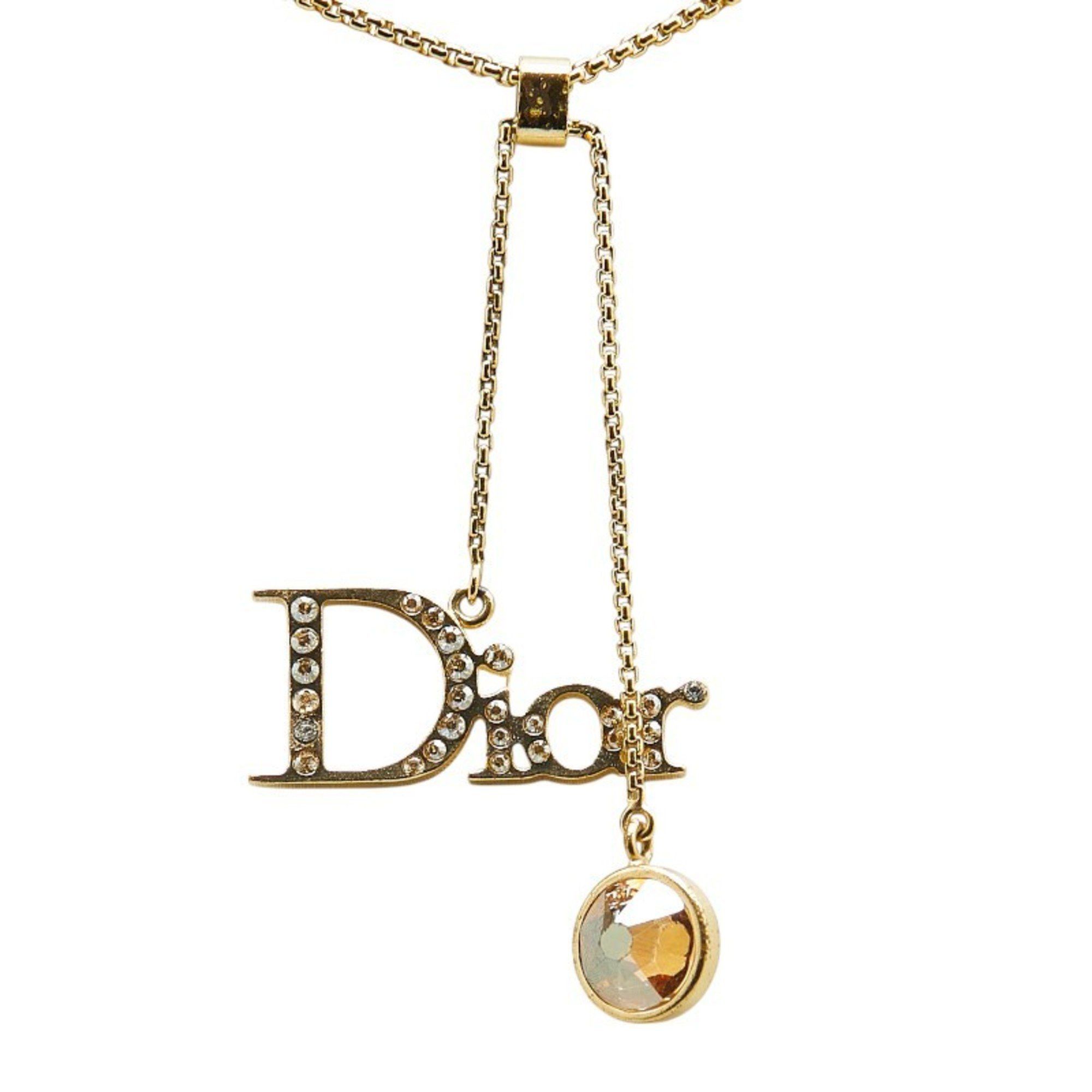 Christian Dior Dior logo rhinestone necklace, gold plated, for women.