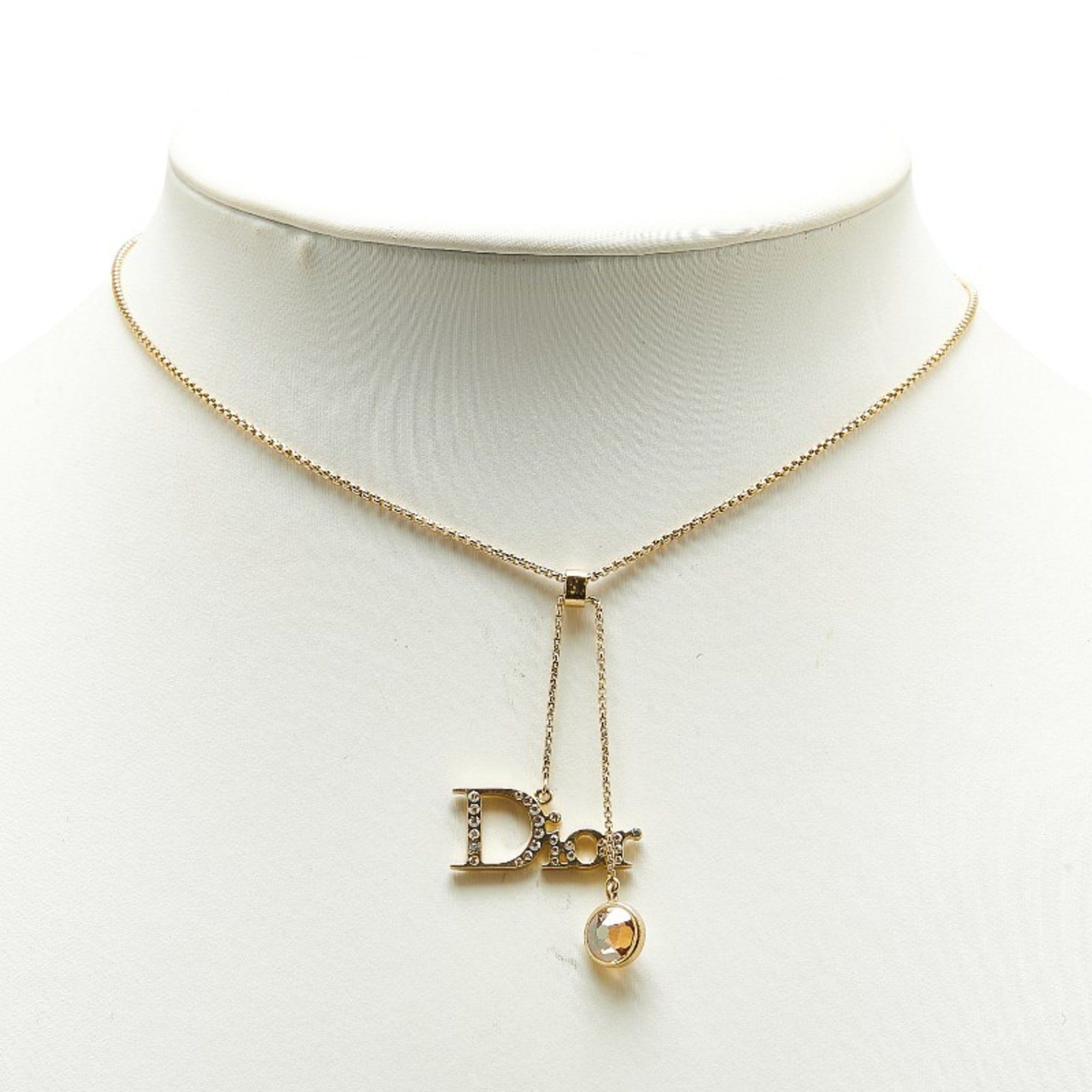 Christian Dior Dior logo rhinestone necklace, gold plated, for women.