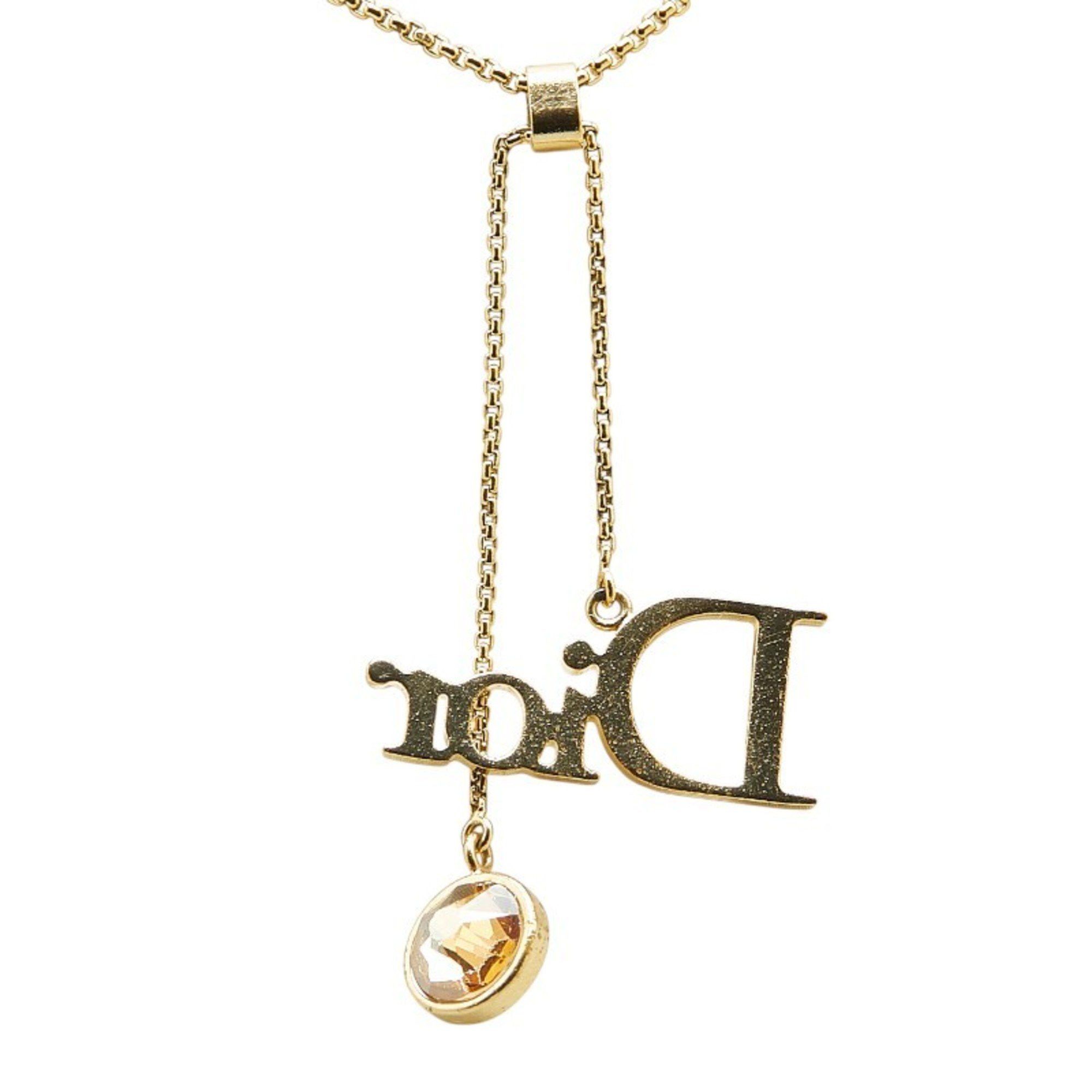Christian Dior Dior logo rhinestone necklace, gold plated, for women.