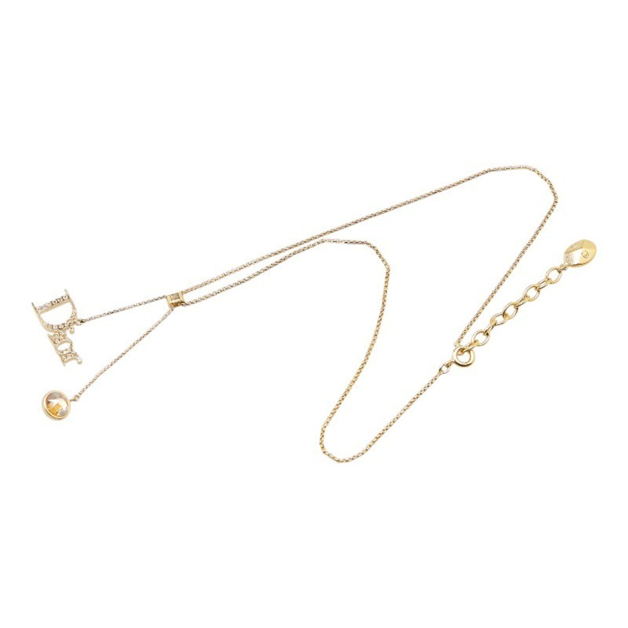 Christian Dior Dior logo rhinestone necklace, gold plated, for women.