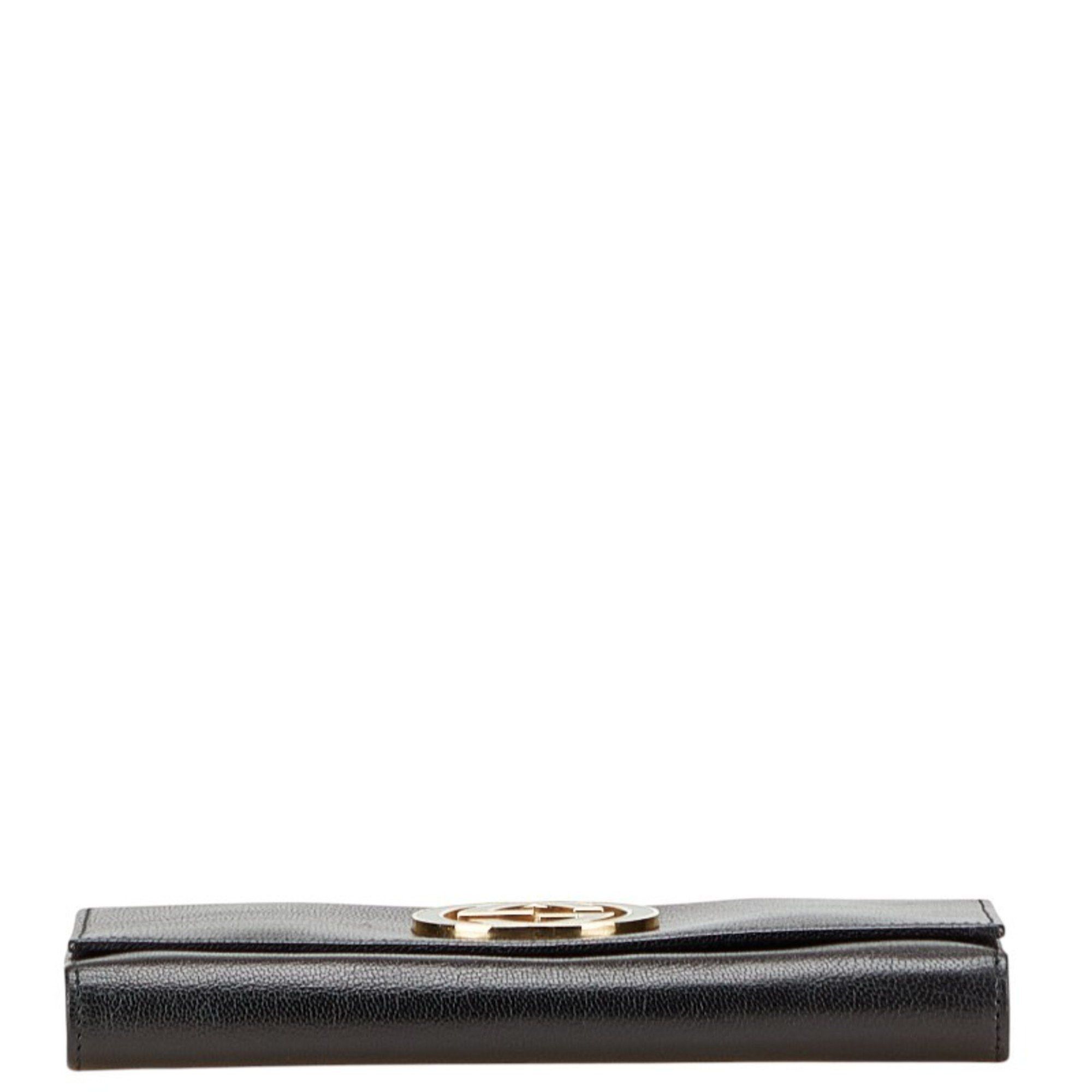 Gucci Gucci Interlocking G Long Wallet 131864 Black Green Leather Women's GUCCI Size ONE SIZE - 3 Thumbnail