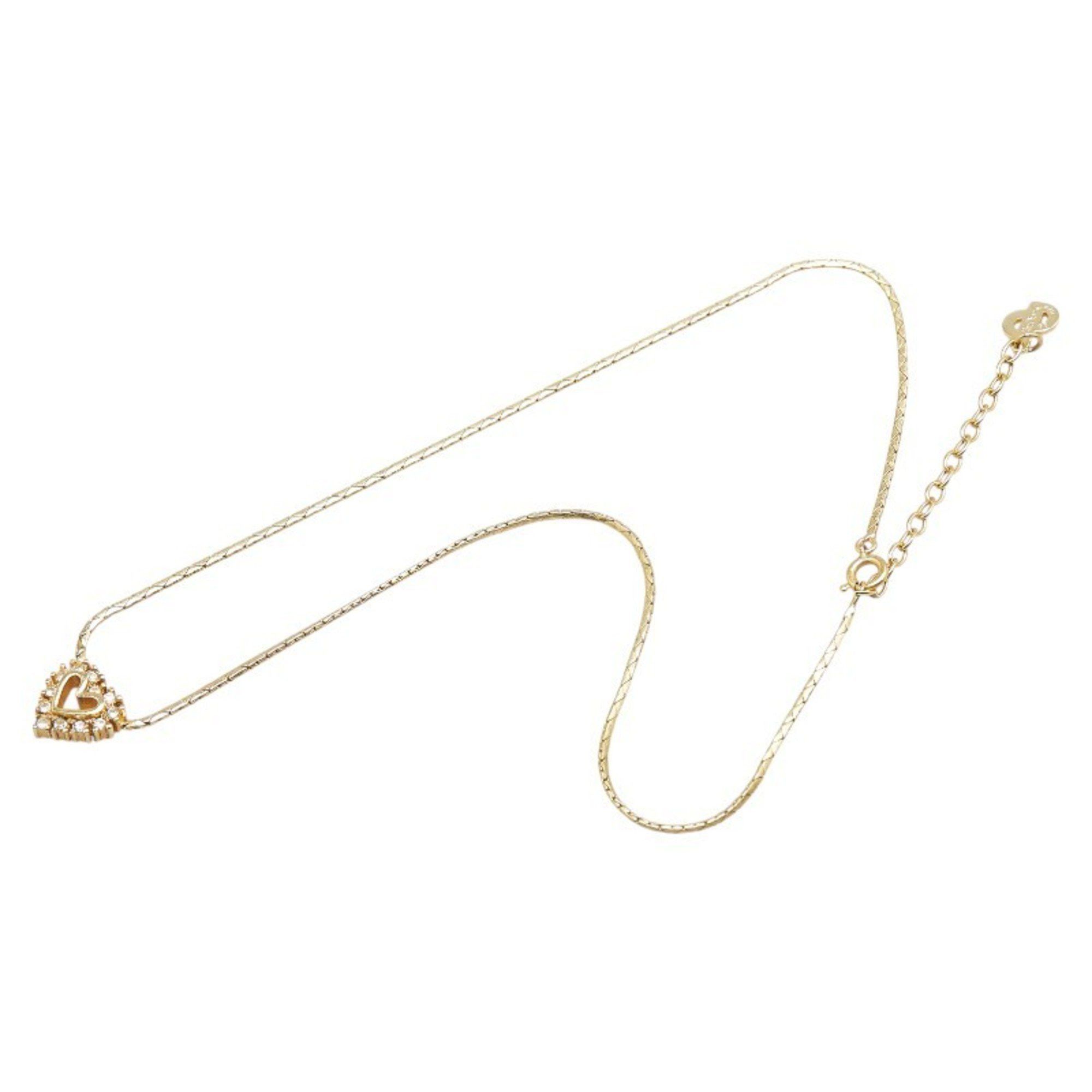 Dior Christian Dior Dior Heart Motif Rhinestone Necklace, Gold Plated, Women's Size ONE SIZE - 4 Thumbnail