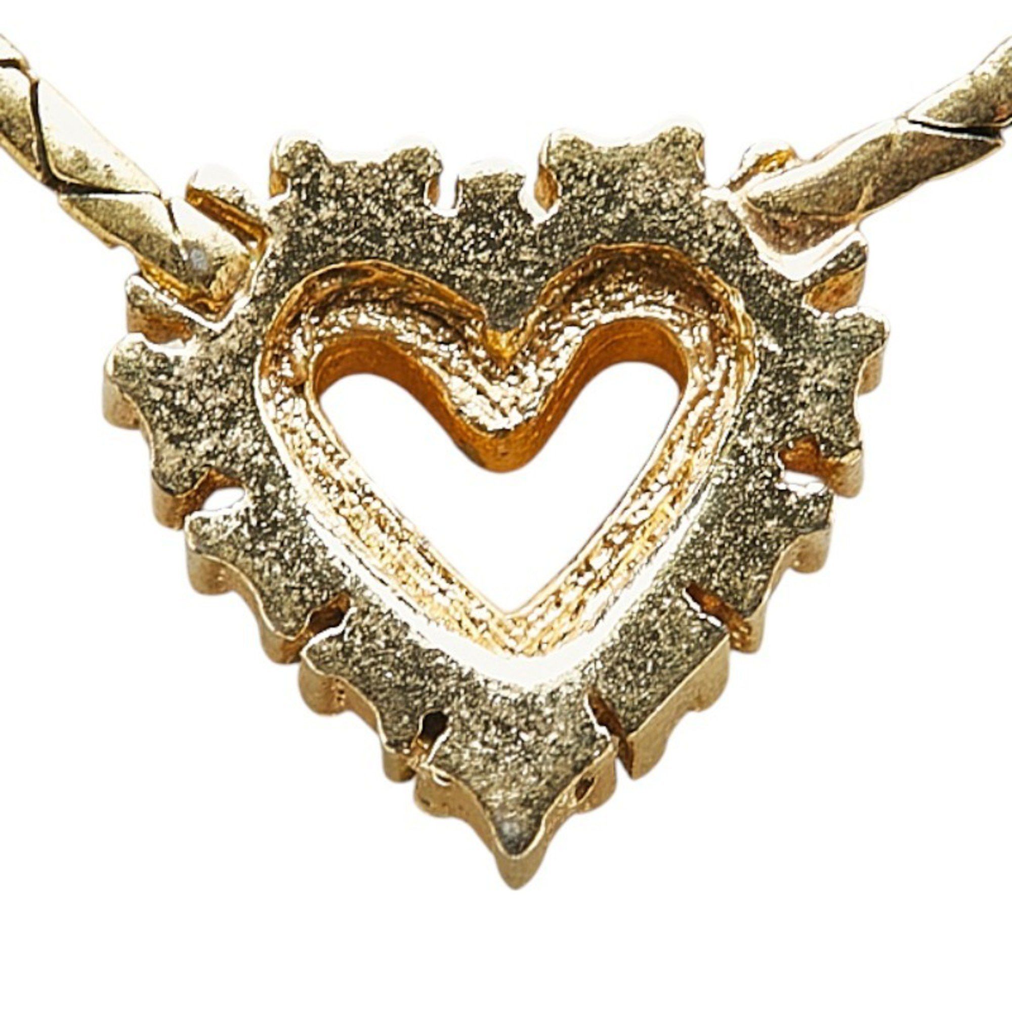 Dior Christian Dior Dior Heart Motif Rhinestone Necklace, Gold Plated, Women's Size ONE SIZE - 3 Thumbnail