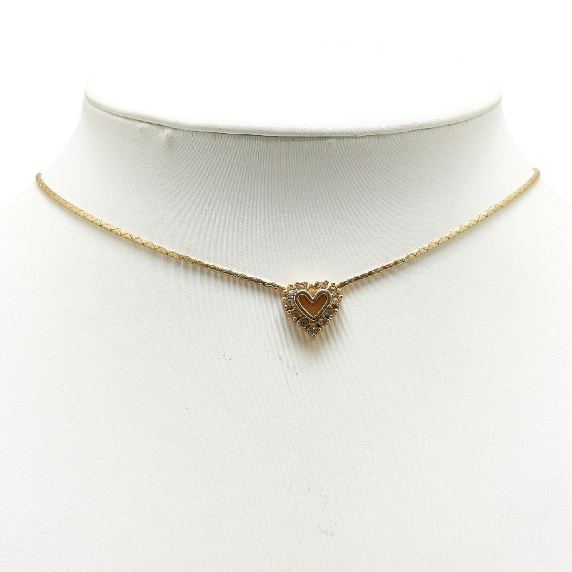 Dior Christian Dior Dior Heart Motif Rhinestone Necklace, Gold Plated, Women's Size ONE SIZE - 7 Thumbnail