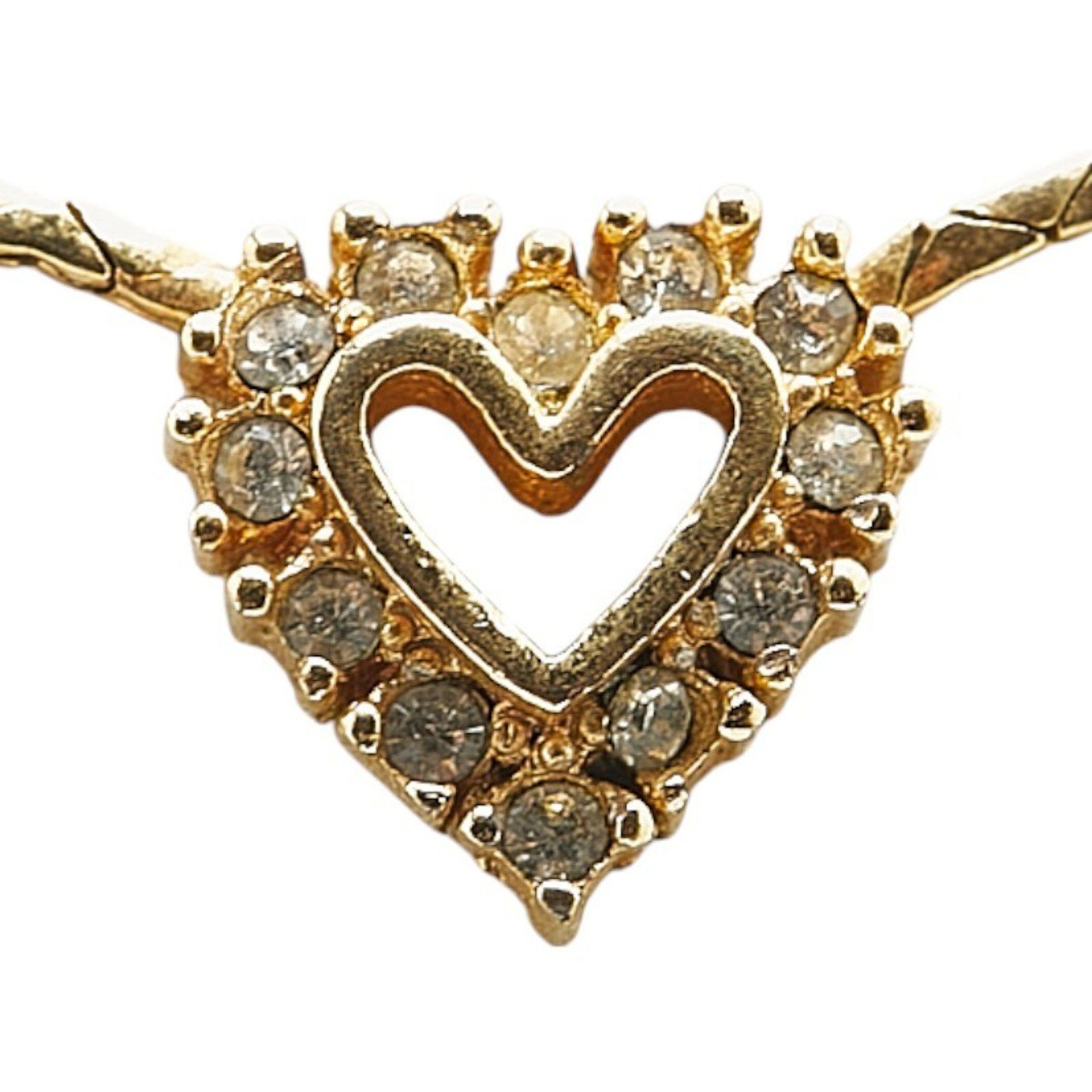 Dior Christian Dior Dior Heart Motif Rhinestone Necklace, Gold Plated, Women's Size ONE SIZE - 2 Thumbnail